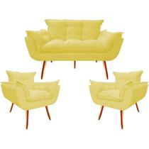 Kit 2 Poltronas e Namoradeira Opala Decorativa Reforçada Suede