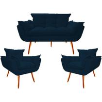 Kit 2 Poltronas e Namoradeira Opala Decorativa Reforçada Suede