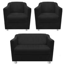 Kit 2 Poltronas e Namoradeira Tilla C.V Sintetico Preto TWdecora Kit 2 Poltronas e Namoradeira Tilla C.V Sintetico Preto TWdecora