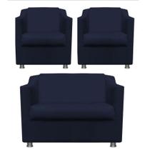Kit 2 Poltronas e Namoradeira Tilla Suede Azul Marinho TWdecora