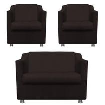 Kit 2 Poltronas e Namoradeira Tilla Suede Marrom TWdecora