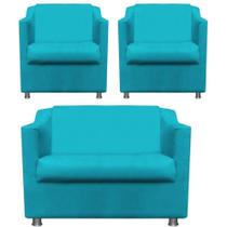 Kit 2 Poltronas e Namoradeira Tilla Suede Turquesa TWdecora
