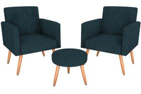 kit 2 Poltronas e Puff Nina Suede Azul Petróleo kit 2 Poltronas e Puff Nina Suede Azul Petróleo