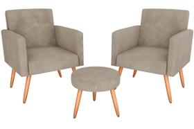 kit 2 Poltronas e Puff Nina Suede Bege