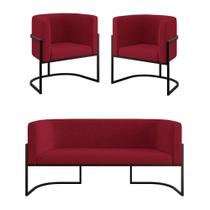 Kit 2 Poltronas e Sofá 2 Lugares Base de Metal Marsala Suede Balaqui Decor Kit 2 Poltronas e Sofá 2 Lugares Base de Metal Marsala Suede Balaqui Decor