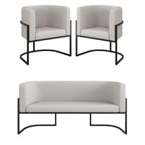 Kit 2 Poltronas e Sofá 2 Lugares Base Metal material sintético Bege Balaqui Decor Kit 2 Poltronas e Sofá 2 Lugares Base Metal material sintético Bege Balaqui Decor