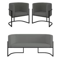 Kit 2 Poltronas E Sofá 2 Lugares Conjunto Para Sala De Jantar Veludo Cinza Balaqui Decor Kit 2 Poltronas E Sofá 2 Lugares Conjunto Para Sala De Jantar Veludo Cinza Balaqui Decor