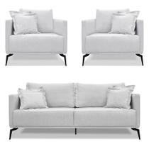 Kit 2 Poltronas e Sofá Living 2 Lugares 1,60m Sirius Linho Cinza Pés Metálicos - Pallazio Kit 2 Poltronas e Sofá Living 2 Lugares 1,60m Sirius Linho Cinza Pés Metálicos - Pallazio