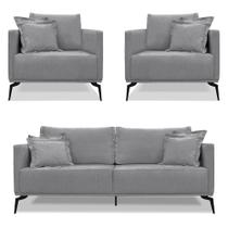 Kit 2 Poltronas e Sofá Living 2 Lugares 1,60m Sirius Linho Grafite Pés Metálicos - Pallazio Kit 2 Poltronas e Sofá Living 2 Lugares 1,60m Sirius Linho Grafite Pés Metálicos - Pallazio