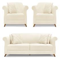 Kit 2 Poltronas e Sofá Living 2 Lugares 1,60m Vênus Linho Bege Pés Castanho - Pallazio Kit 2 Poltronas e Sofá Living 2 Lugares 1,60m Vênus Linho Bege Pés Castanho - Pallazio