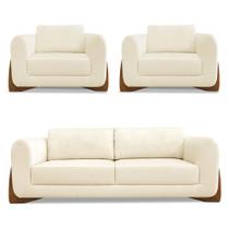 Kit 2 Poltronas e Sofá Living 2 Lugares 1,80m Lottus Linho Bege Pés Castanho - Pallazio Kit 2 Poltronas e Sofá Living 2 Lugares 1,80m Lottus Linho Bege Pés Castanho - Pallazio