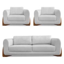 Kit 2 Poltronas e Sofá Living 2 Lugares 1,80m Lottus Linho Cinza Pés Castanho - Pallazio Kit 2 Poltronas e Sofá Living 2 Lugares 1,80m Lottus Linho Cinza Pés Castanho - Pallazio