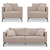 Kit 2 Poltronas e Sofá Living 2 Lugares 1,80m Sirius Linho Areia Pés Metálicos - Pallazio Kit 2 Poltronas e Sofá Living 2 Lugares 1,80m Sirius Linho Areia Pés Metálicos - Pallazio
