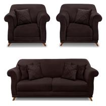 Kit 2 Poltronas e Sofá Living 2 Lugares 1,80m Vênus Suede Marrom Café Pés Castanho - Pallazio Kit 2 Poltronas e Sofá Living 2 Lugares 1,80m Vênus Suede Marrom Café Pés Castanho - Pallazio