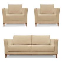 Kit 2 Poltronas e Sofá Living 2 Lugares 1,90m Vega Linho Dourado Pés Castanho - Pallazio Kit 2 Poltronas e Sofá Living 2 Lugares 1,90m Vega Linho Dourado Pés Castanho - Pallazio