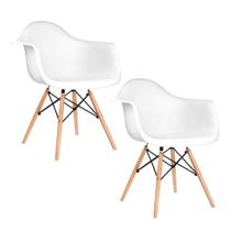 Kit 2 Poltronas Eames De Madeira Com Braço Daw Com Assento Branco - Cor: Branco