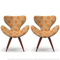 Kit 2 Poltronas Egg Floral Laranja e Marrom Cadeira Decorativa com Base Fixa