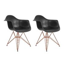 Kit 2 Poltronas Eiffel Eames Preta Com Braço Daw Em Ferro Cobre - Cor: Preto Kit 2 Poltronas Eiffel Eames Preta Com Braço Daw Em Ferro Cobre - Cor: Preto