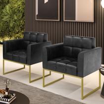 Kit 2 Poltronas Elisa Corano Preto Base Metálica Industrial Dourado D03 - D'Rossi Kit 2 Poltronas Elisa Corano Preto Base Metálica Industrial Dourado D03 - D'Rossi