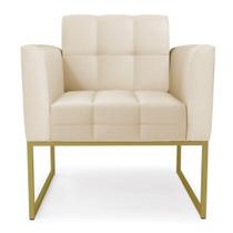 Kit 2 Poltronas Elisa material sintético Bege Base Metálica Industrial Dourado - D'rossi