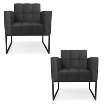 Kit 2 Poltronas Elisa material sintético Preto Base Metálica Industrial Preto - D'rossi