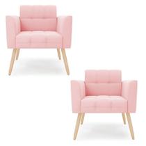 Kit 2 Poltronas Elisa Suede Rosa Bebê Pés Palito Natural - D'rossi Kit 2 Poltronas Elisa Suede Rosa Bebê Pés Palito Natural - D'rossi