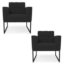 Kit 2 Poltronas Elisa Veludo Base Metálica Industrial Preto - D'rossi Cor Preto Kit 2 Poltronas Elisa Veludo Base Metálica Industrial Preto - D'rossi Cor Preto