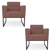 Kit 2 Poltronas Elisa Veludo Rosê Base Metálica Industrial Preto - D'rossi Kit 2 Poltronas Elisa Veludo Rosê Base Metálica Industrial Preto - D'rossi