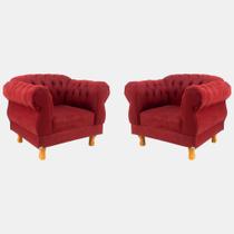 Kit 2 Poltronas Elisabeth Chesterfield Duque Capitonê Suede Vermelho / Decoração, Barbearia, TV, Sala estar