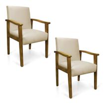 Kit 2 Poltronas Eloisa Suede Bege Base de Madeira Castanho