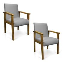 Kit 2 Poltronas Eloisa Suede Cinza Base de Madeira Castanho