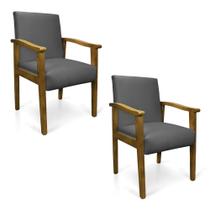 Kit 2 Poltronas Eloisa Suede Grafite Base de Madeira Castanho