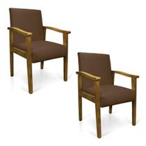 Kit 2 Poltronas Eloisa Suede Marrom Base de Madeira Castanho