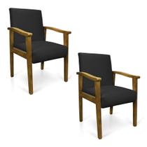 Kit 2 Poltronas Eloisa Suede Preto Base de Madeira Castanho