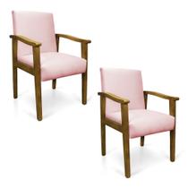 Kit 2 Poltronas Eloisa Suede Rosa Bebê Base de Madeira Castanho