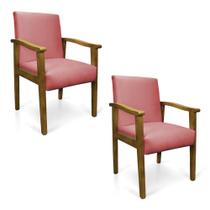 Kit 2 Poltronas Eloisa Suede Rosê Base de Madeira Castanho