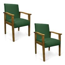 Kit 2 Poltronas Eloisa Suede Verde Base de Madeira Castanho