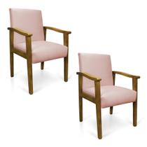 Kit 2 Poltronas Eloisa Veludo Rosê Base de Madeira Castanho