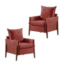 Kit 2 Poltronas em Veludo com Pés em Madeira Eucalipto Mm23 Kit 2 Poltronas em Veludo com Pés em Madeira Eucalipto Mm23