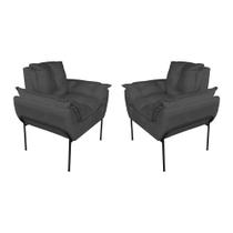 Kit 2 Poltronas Escritório Base Preta Suede Cinza - Vallisa Decor