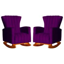 Kit 2 Poltronas Estofada Balanço Melinda Veludo Roxo