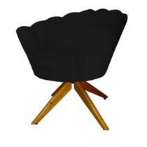 Kit 2 Poltronas Estofada Com Base Giratória de Madeira Pétala Suede Preto - LM DECOR Kit 2 Poltronas Estofada Com Base Giratória de Madeira Pétala Suede Preto - LM DECOR