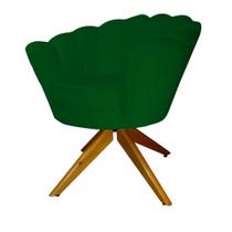 Kit 2 Poltronas Estofada Com Base Giratória de Madeira Pétala Suede Verde - DL Decor