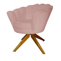 Kit 2 Poltronas Estofada Com Base Giratória de Madeira Pétala Veludo Rosa Nude - LM DECOR