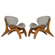 Kit 2 Poltronas Estofada Decorativa Pérola 76 x 72 Cm Madeira Maciça Imbuia Linho Cinza L55 - RMI Kit 2 Poltronas Estofada Decorativa Pérola 76 x 72 Cm Madeira Maciça Imbuia Linho Cinza L55 - RMI