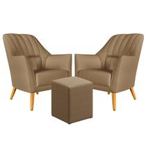 Kit 2 Poltronas Estofada Orion Bordada com Puff Izar Sued Capuccino Aradecor Kit 2 Poltronas Estofada Orion Bordada com Puff Izar Sued Capuccino Aradecor