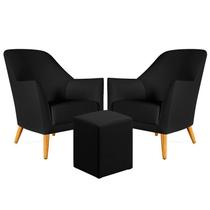 Kit 2 Poltronas Estofada Orion com Puff Izar Sued Preto Aradecor