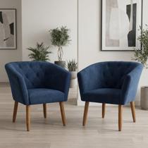 Kit 2 Poltronas Estofada para Sala de Estar Moderna Tecido Veludo Elegante Pés de Madeira Resistente