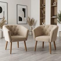 Kit 2 Poltronas Estofada para Sala de Estar Moderna Tecido Veludo Elegante Pés de Madeira Resistente