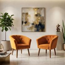Kit 2 Poltronas Estofada para Sala de Estar Moderna Tecido Veludo Elegante Pés de Madeira Resistente
